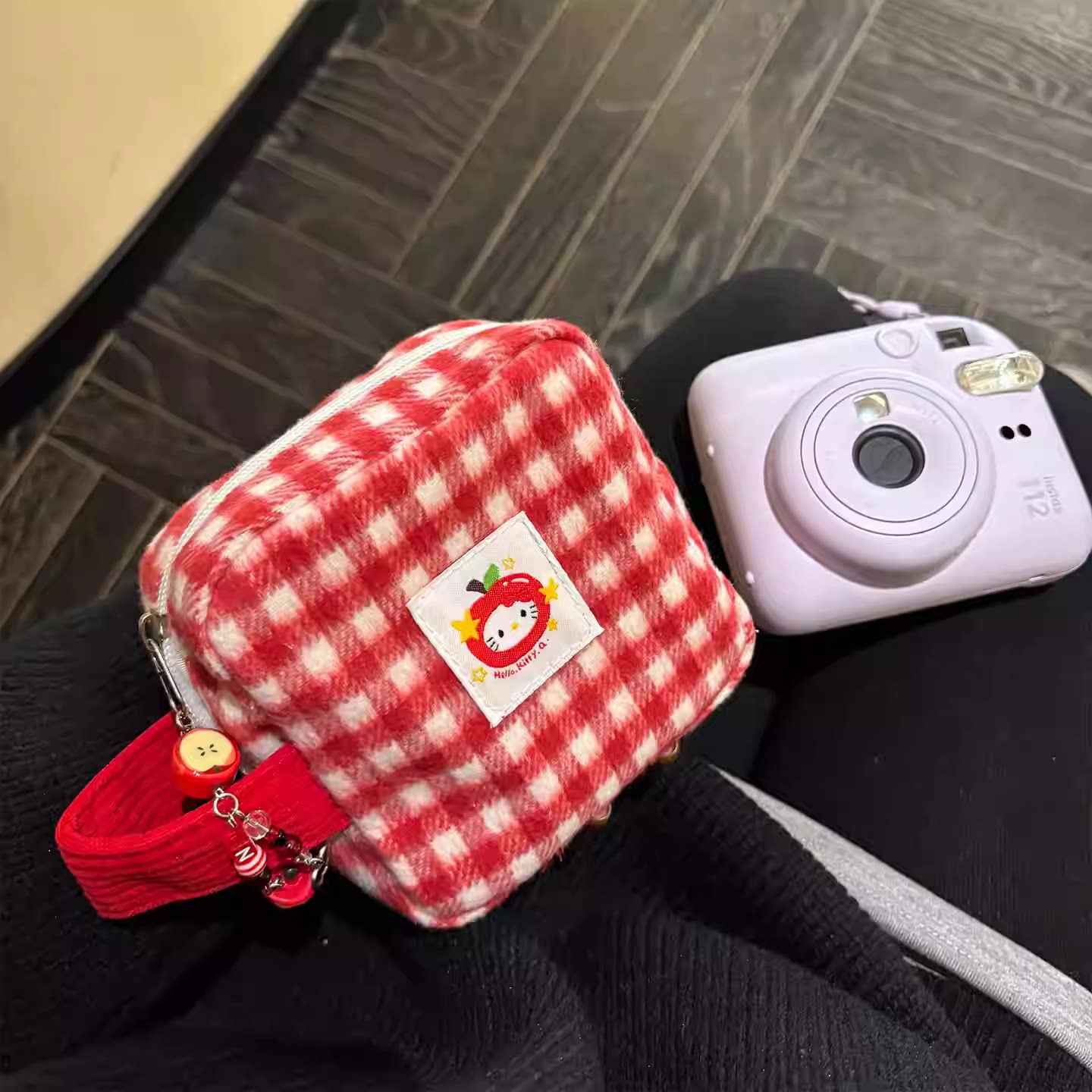 复古红格拍立得收纳包相机包mini12相机保护包外出便携防撞ccd包