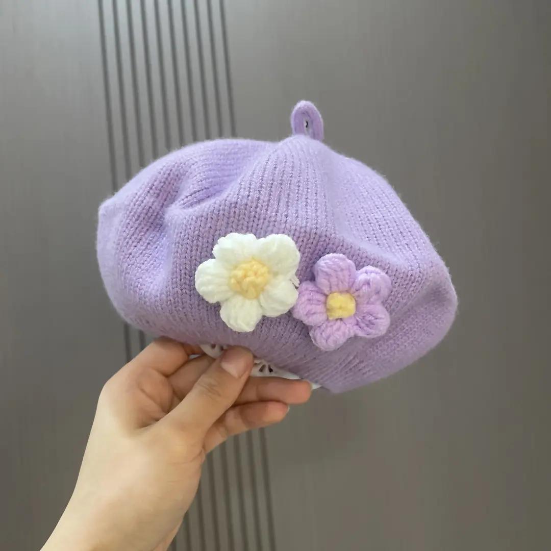 女宝宝帽子秋冬季婴儿针织贝雷帽