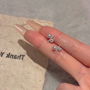 S999纯银耳环百分比符号珍珠耳钉女小众设计感简约时尚气质耳饰品