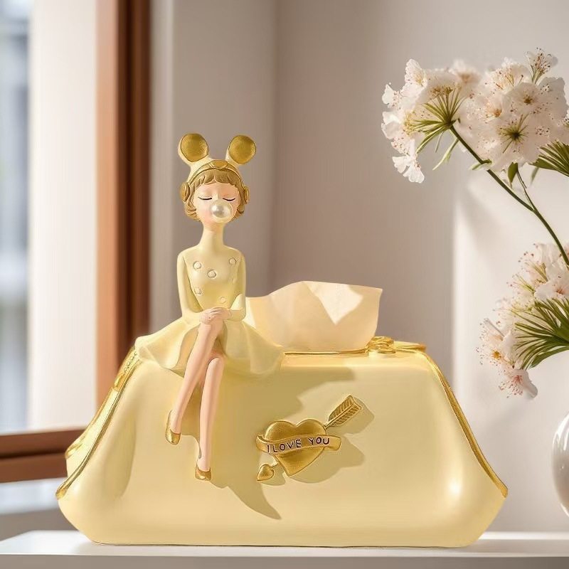 2026新款网红轻奢风卡通女孩抽纸盒客厅餐厅创意装饰纸巾盒摆件