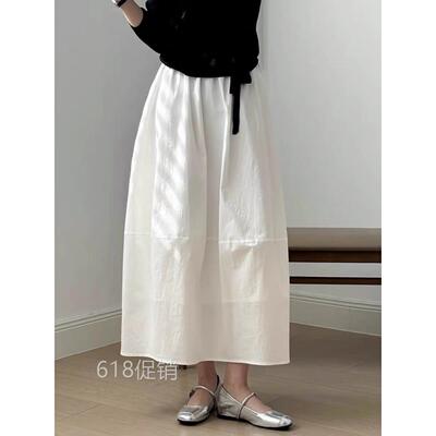 仔仔时尚女装白色花苞半身裙女春夏韩系松紧高腰中长a字蓬蓬裙