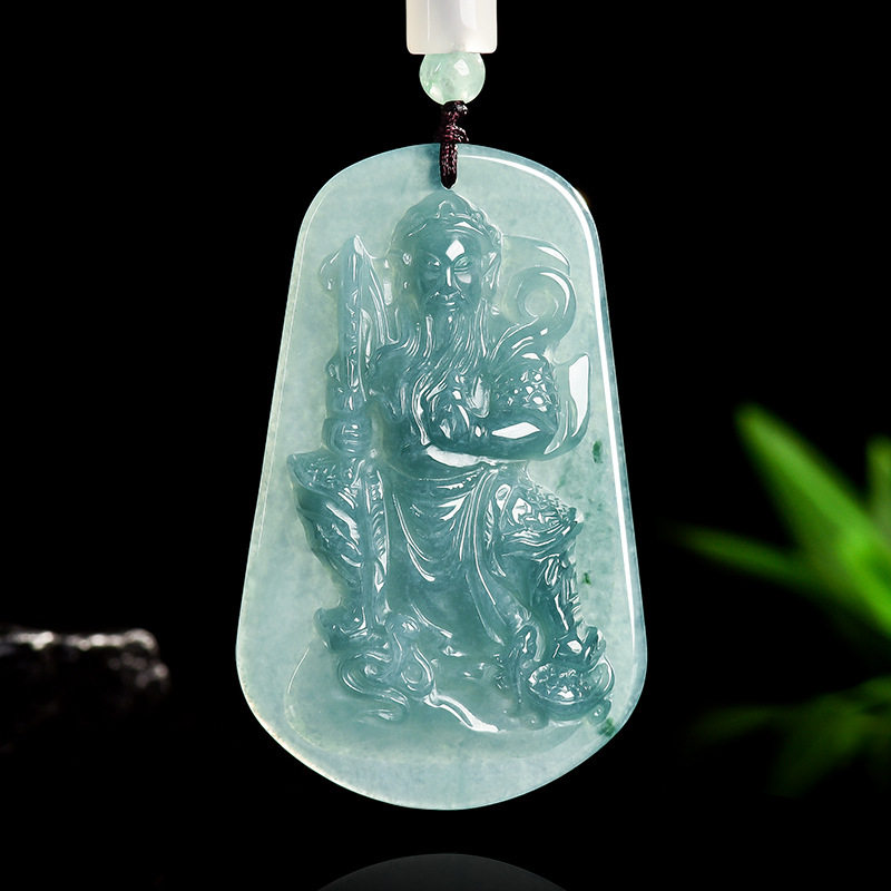 天然翡翠A货蓝水真武大帝款吊坠