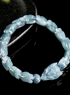 翠莹福正品天然A货翡翠蓝水立体龙骨手串冰种玉石男款手链 SL108