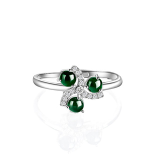 翠莹福天然A货翡翠墨翠玉石戒指S925银镶高档女款 手饰可调节D656