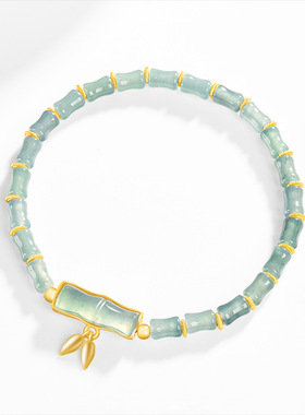 翠莹福高档天然A货翡翠蓝水竹节手链S925银镶冰种玉女款手饰D467