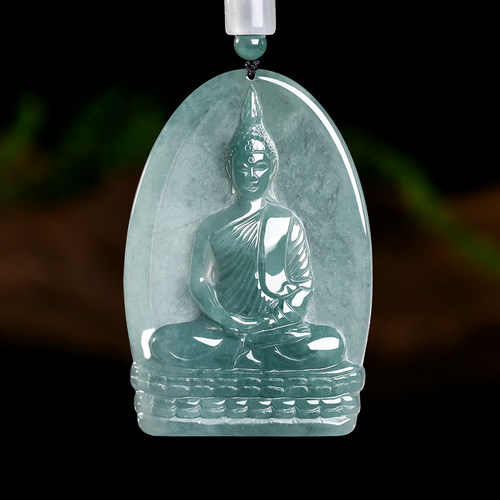 翠莹福天然A货翡翠蓝水释迦摩尼佛东南亚泰国佛像冰种玉石E069