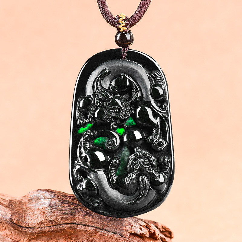 翠莹福天然墨翠A货翡翠墨玉运财貔貅冰种玉石吊坠皮丘挂件C217