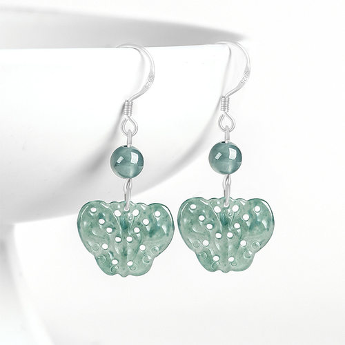 翠莹福S925银镶蓝水蝴蝶耳环