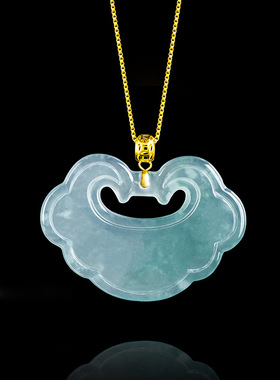 翠莹福天然A货翡翠蓝水如意锁吊坠18K金扣镶嵌冰种玉石女款D814