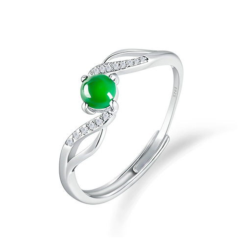 S925银镶嵌戒指女款A货翠莹福