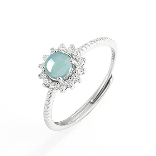 翠莹福S925银镶嵌天然A货翡翠蓝水戒指冰种玉石指环女款女戒 D955