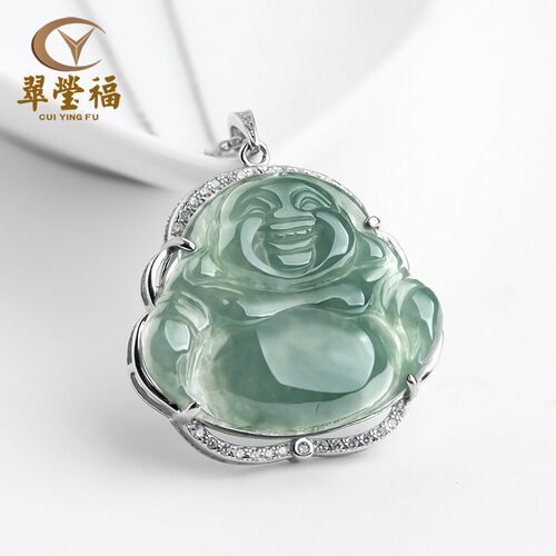 天然缅甸a货翡翠弥勒佛吊坠女款