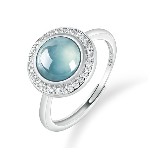 翠莹福天然A货翡翠蓝水蛋面戒指