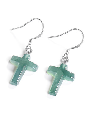 翠莹福天然A货翡翠蓝水十字架耳环S925银镶冰种耳环保平安D1007