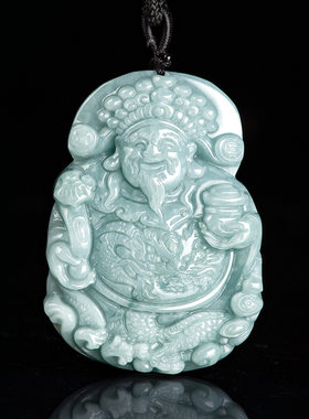 翠莹福翡翠A货蓝水财神吊坠