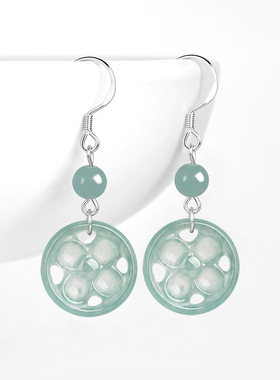 翠莹福天然A货翡翠蓝水花瓣耳环S925银冰种玉石时尚女款耳饰D679