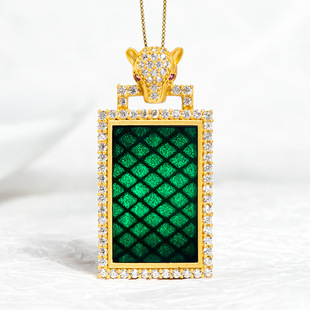 翠莹福S925银镶天然墨翠A货翡翠豹头无事牌透绿玉石吊坠时尚 D217