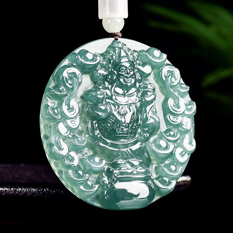 天然A货翡翠冰种福禄财神款吊坠