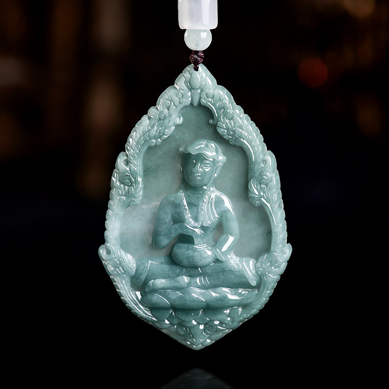 翠莹福正品天然A货翡翠蓝水药师佛挂坠冰种玉石吊坠男女挂件E055