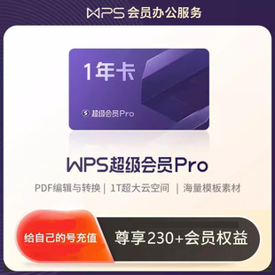 wps超级会员Pro基础套餐充自己号一年卡共372天包含wps稻壳会wps会员12个月模板下载pdf转word