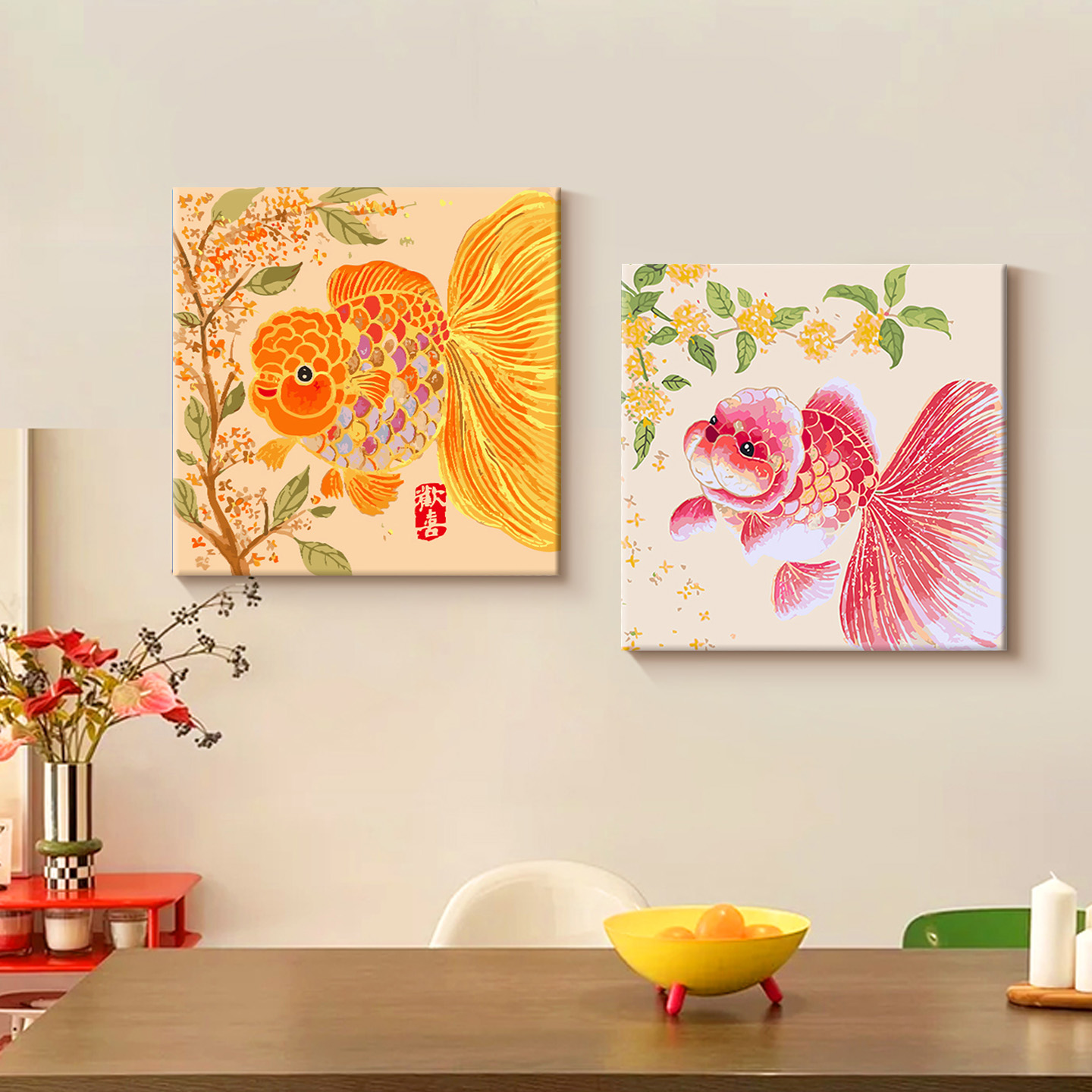 招财锦鲤数字油画diy填色荷花年年有鱼丙烯画涂鸦装饰画油彩挂画图片