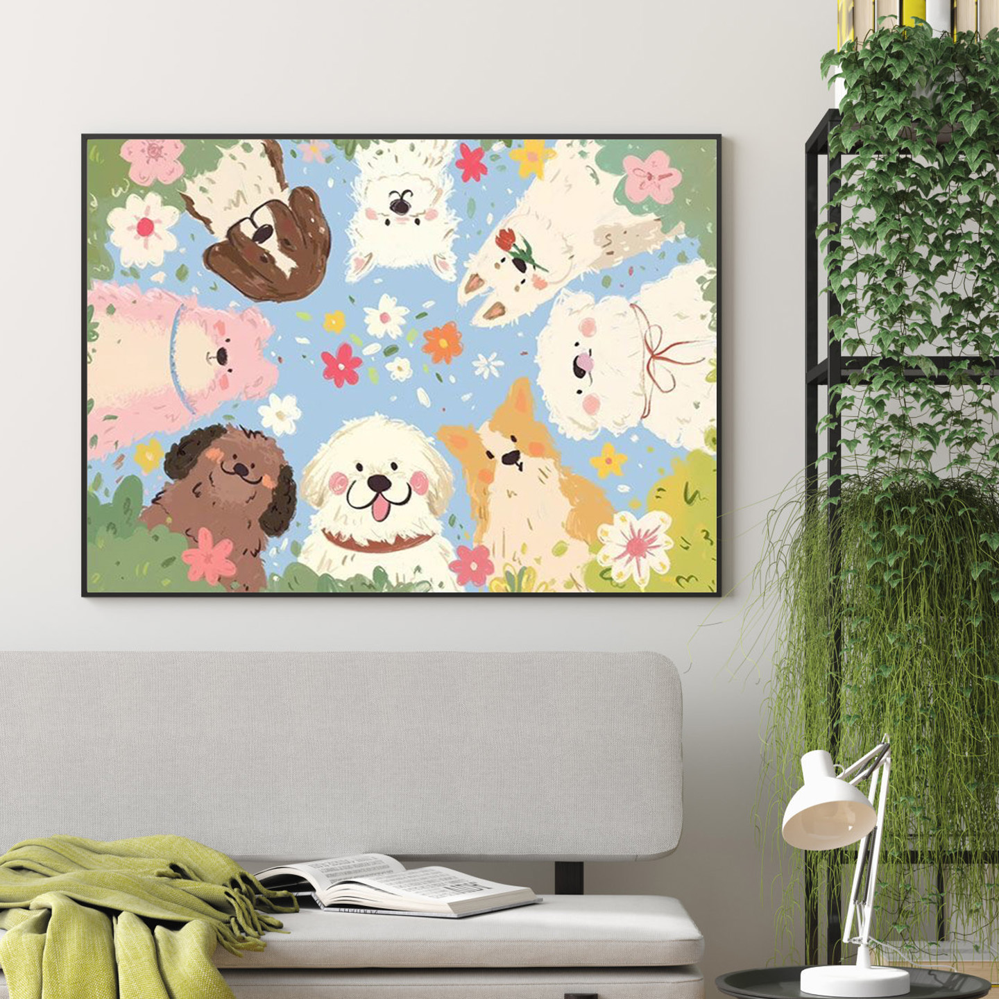 狗狗数字油画diy填充填色涂色卡通手工丙烯画油彩画儿童简单涂鸦