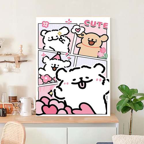 卡通小狗数字油画diy填色治愈卡通手工画画客厅装饰挂画2026新款