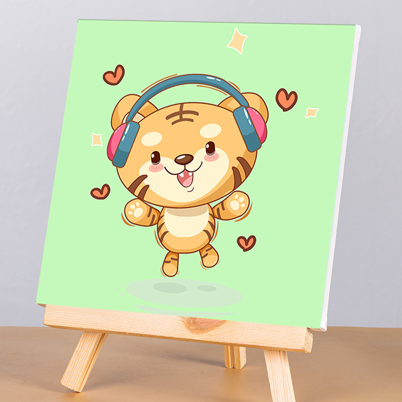 diy数字油画动物嗨皮虎儿童油彩画填色小尺寸手工解闷治愈填充画