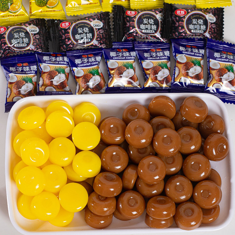 特浓榴莲糖椰子糖咖啡糖特浓水果硬糖块混合口味单独小包装袋糖果