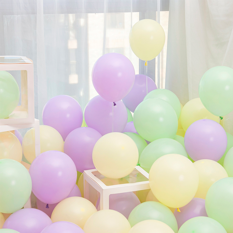 马卡龙气球彩色混装多巴胺加厚无毒儿童周岁生日场景布置装饰汽球