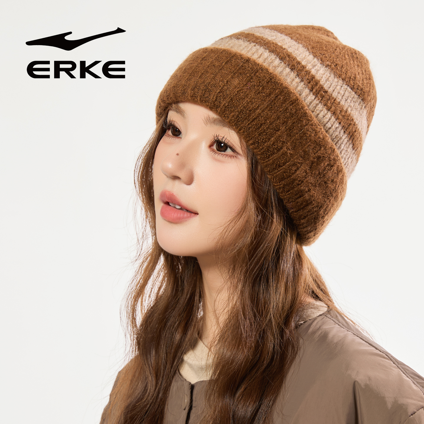 鸿星尔克韩系条纹针织帽女秋冬季