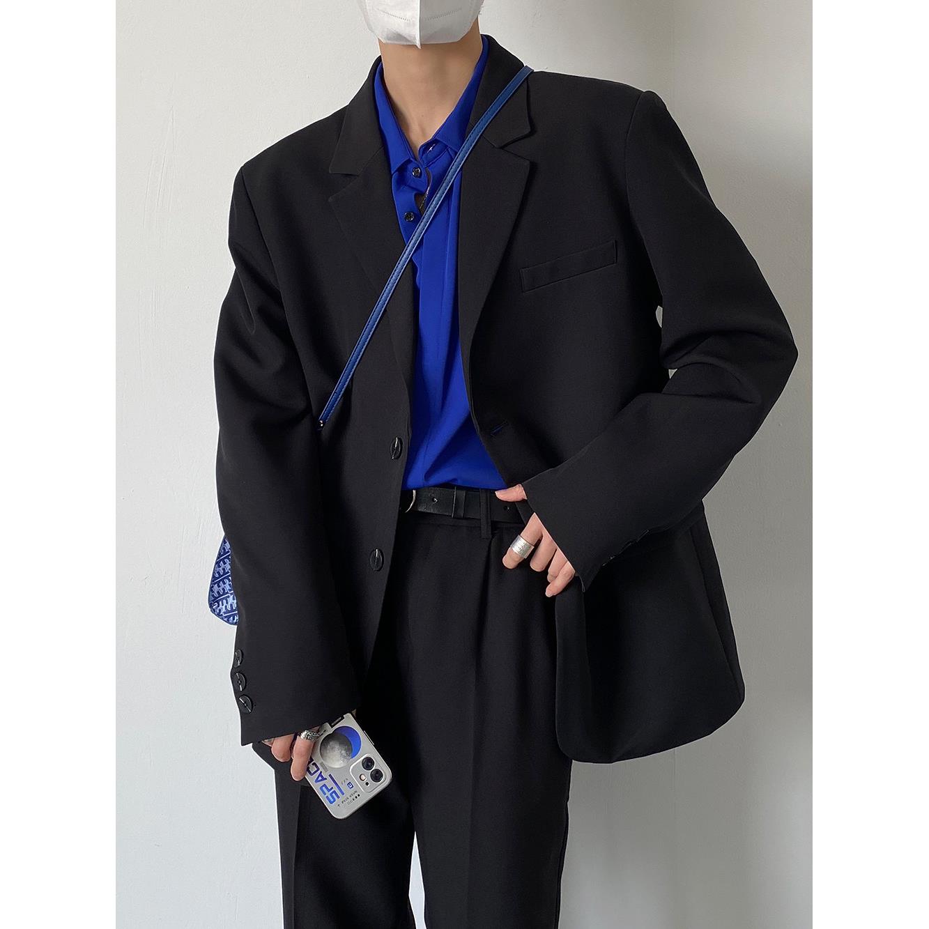 SF/春秋新品韩风气质雅痞帅黑色西装外套男士宽松版潮流时髦西服