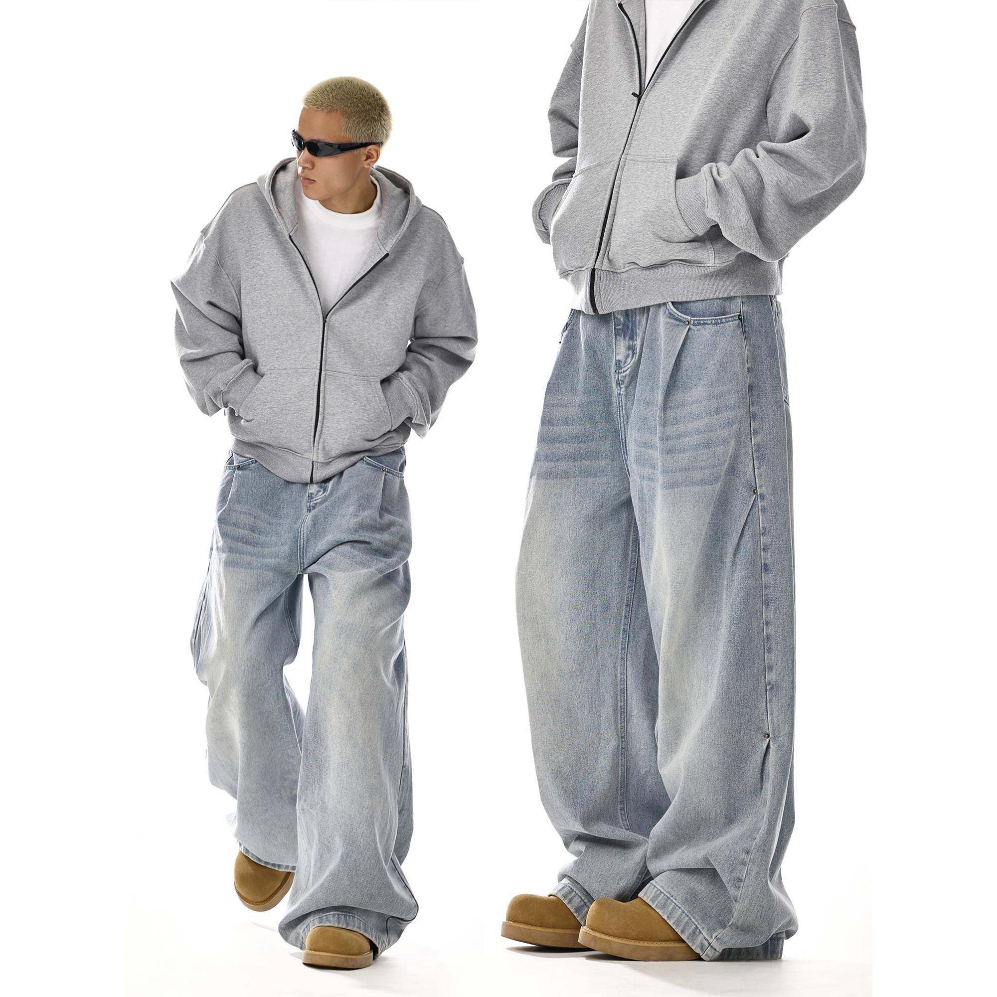 美式复古水洗cleanfit牛仔裤男女潮牌高街直筒百搭宽松休闲阔腿裤