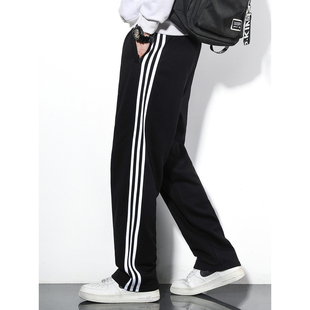 夏季薄款运动裤男士卫裤宽松直筒休闲裤三条杠校服裤百搭大码长裤