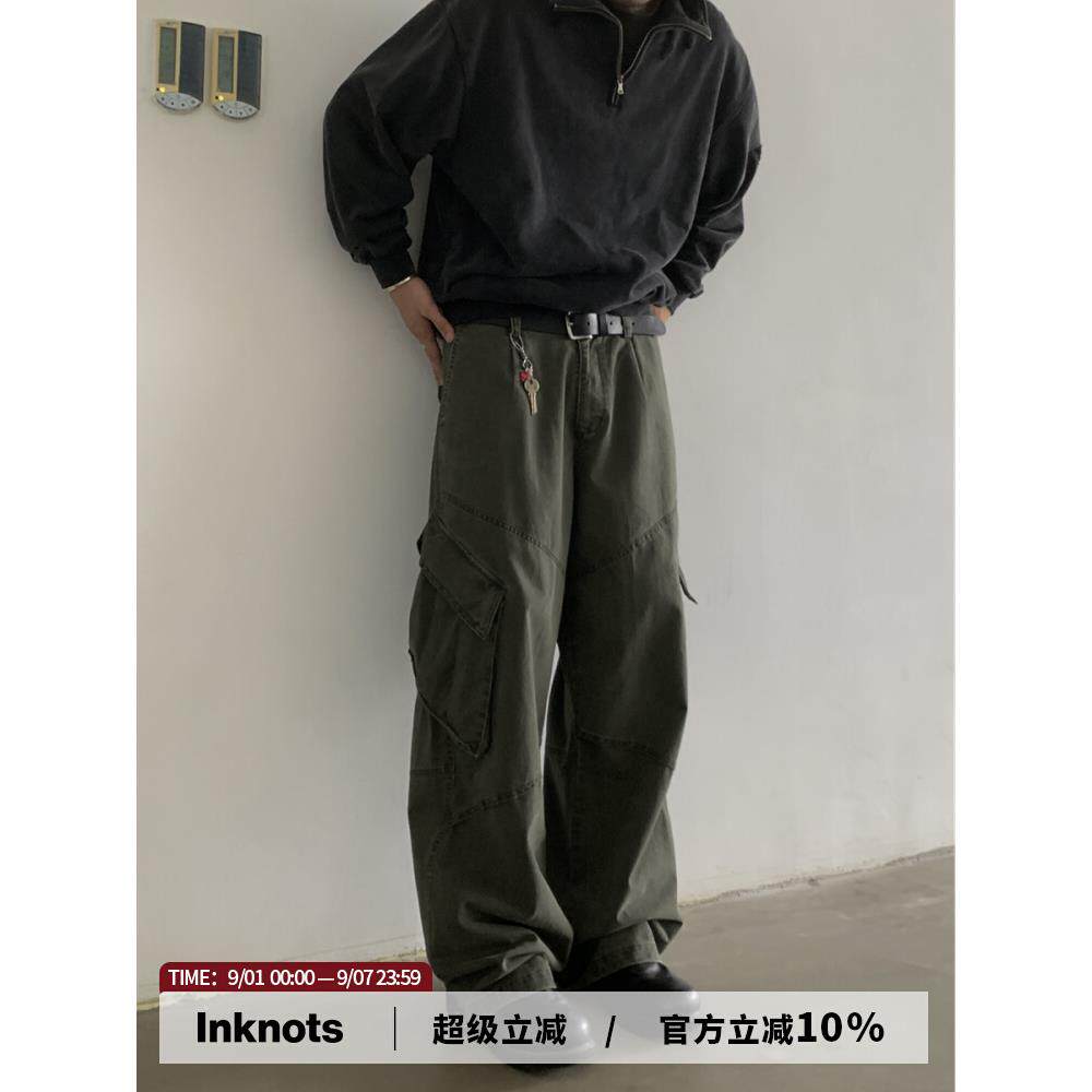 INKNOTS美式复古宽松廓形解构设计感直筒工装裤男女潮牌休闲长裤