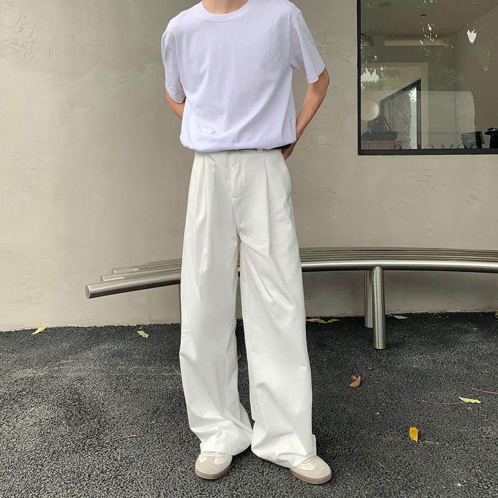 ONELYC1NS 韩版白色阔腿宽松休闲裤男秋季直筒垂感拖地百搭长裤