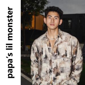 PAPASLILMONSTER夏季度假沙滩慵懒风长袖衬衫男 休闲宽松花衬衣女