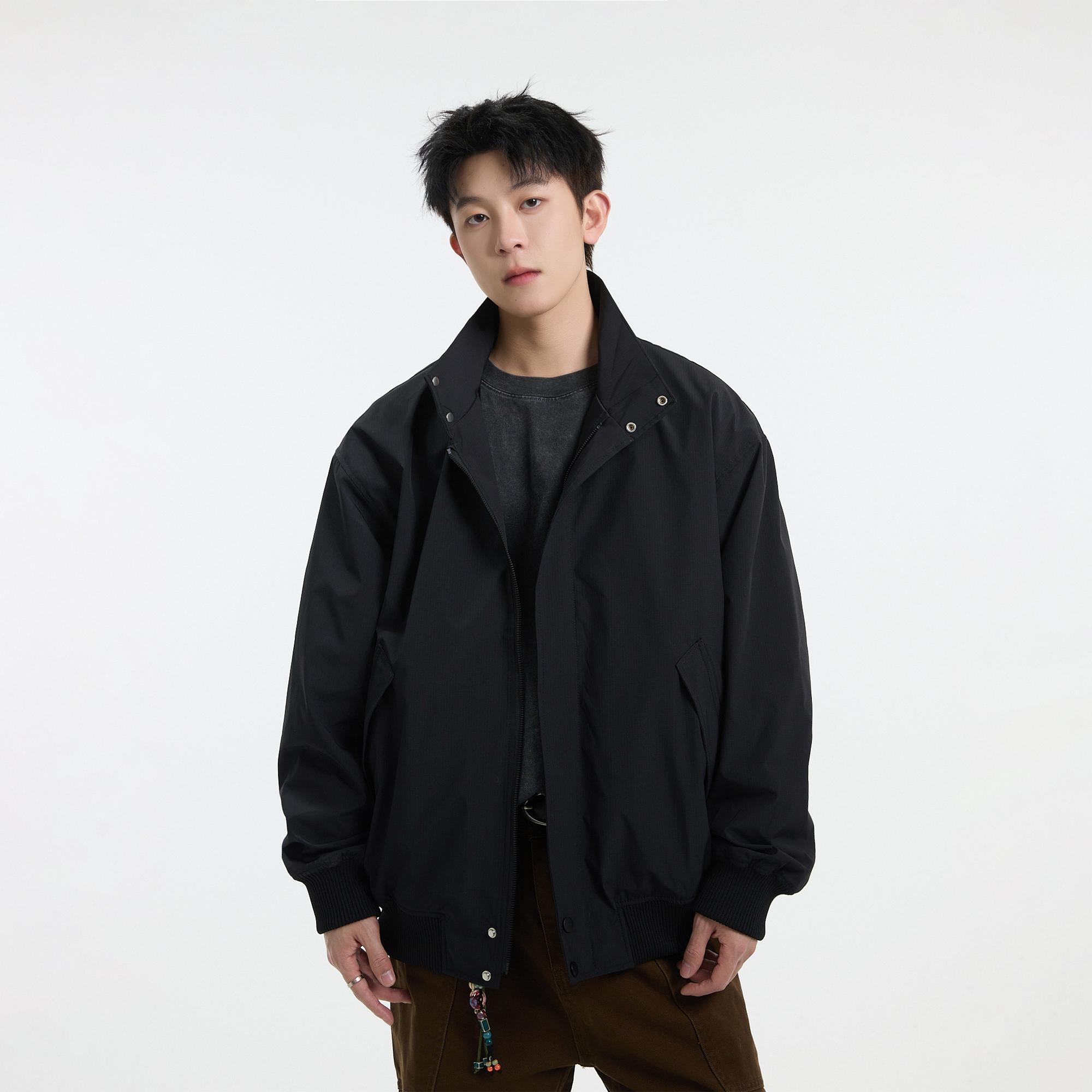 复古立领简约黑色百搭休闲哈灵顿夹克男款春季工装风显瘦棉服外套