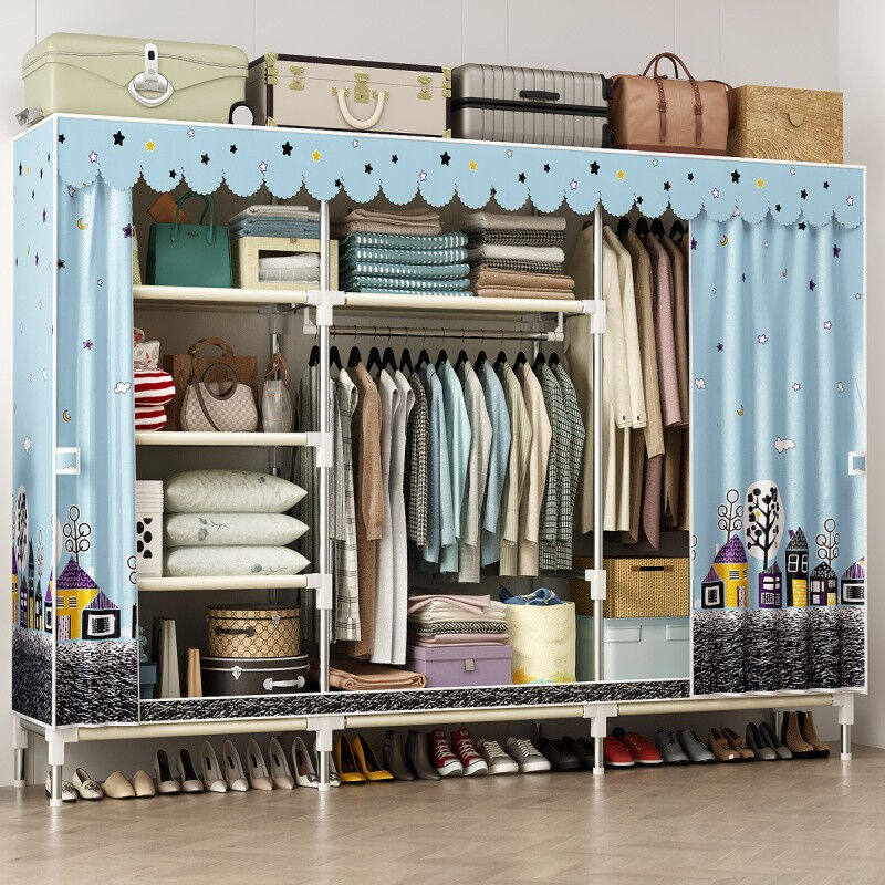 乐爱家简易衣柜2.5米宽卧室布衣柜家用宿舍布艺衣柜双人加粗钢管