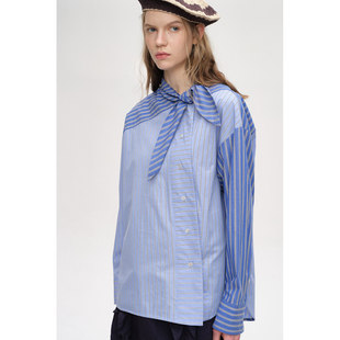 【新品】SHORT SENTENCE短句26春设计师款领口系带拼色衬衫