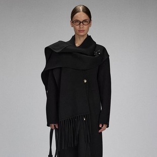 【LACERTA/莱瑟塔】2025冬季新品外套连身围巾羊毛双面呢长大衣