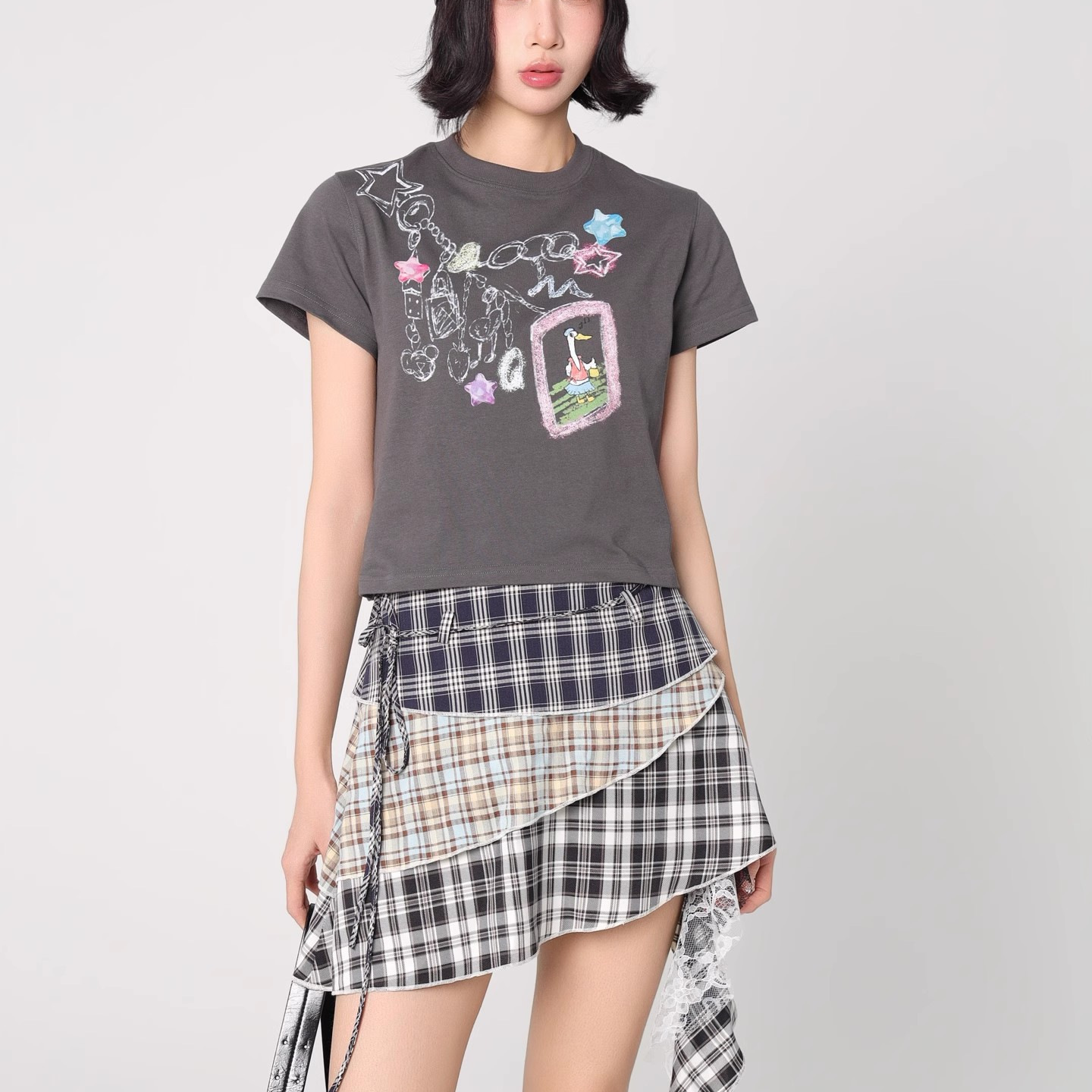 柚子茶集合店Mto Quinn 25春夏新品大鹅项链印花短袖T恤舒适休闲