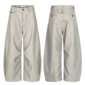 11kn老钱条纹米灰色阔腿西裤 男女复古宽松显瘦潮百搭感休闲裤