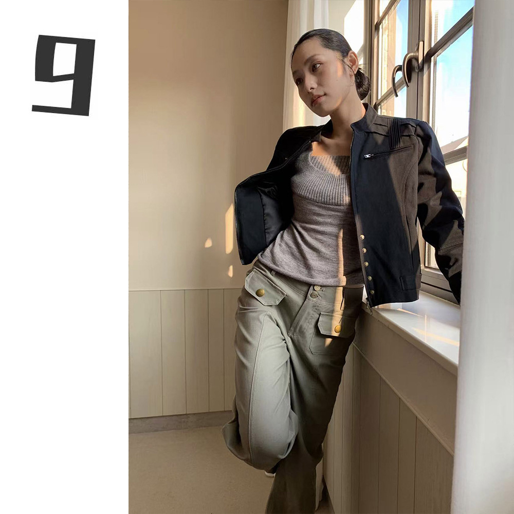 [9hour]小众设计感工装夹克女 2025秋季ins机车风立领外套女