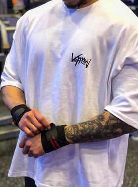 纯棉弹力宽松肌肉兄弟狗训练衣服夏健身运动T恤短袖男士跑步半袖