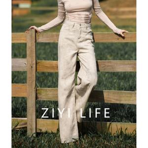 ZIYILIFE艺术设计直筒牛仔裤