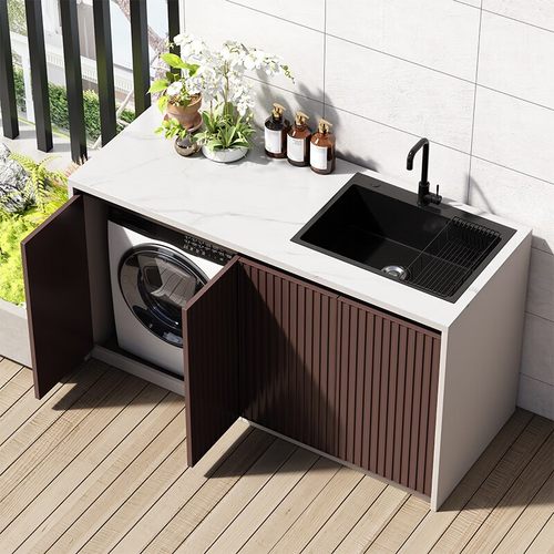 户外蜂窝铝合金岩板洗衣柜一体柜室外花园防晒洗衣机柜水槽洗手盆