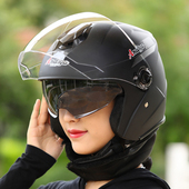 电动车头盔男女士冬季 保暖电瓶车骑行半盔带可拆围脖双镜片安全帽