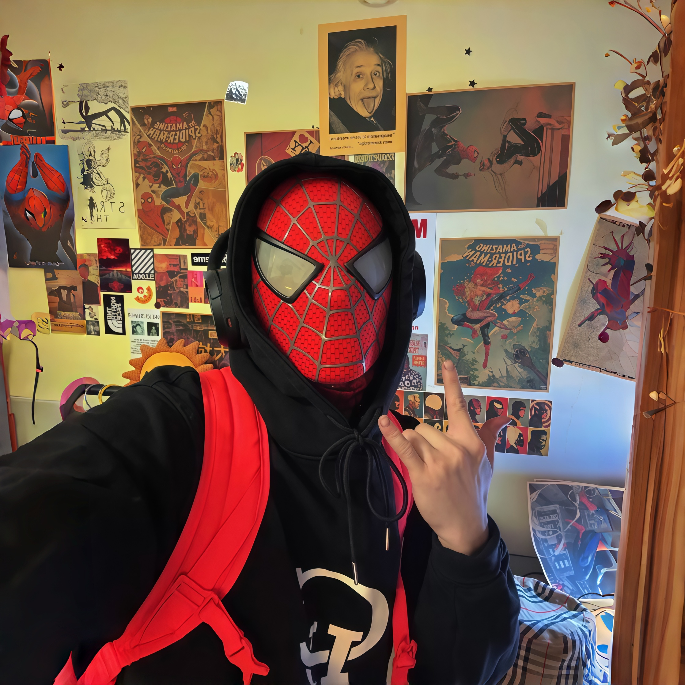 爆款蜘蛛侠头套眼睛可动电动戒指遥控眨眼发光面具头盔男礼物cos