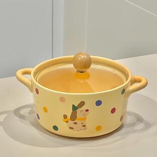 卡通双耳外带碗泡面碗带盖高颜值寝室陶瓷宿舍个人专用碗精致餐具